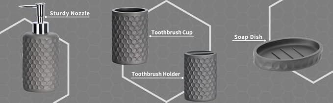 zccz Bathroom Accessory Set, 6 Piece Grey Bathroom Accessories Set with Trash Can, Toothbrush Holder, Toothbrush Cup, Soap Dispenser, Soap Dish, Toilet Brush with Holder, Trash Can, Light Gray - ModernBath