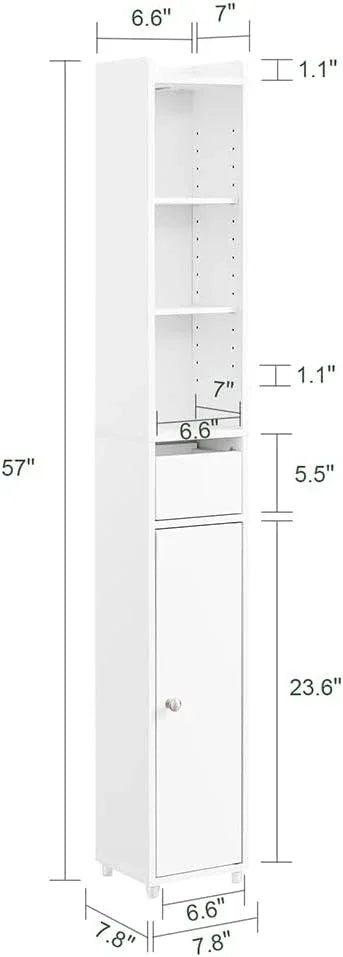 SoBuy Narrow Bathroom Storage Cabinet, Tall Slim Bathroom Organizer Cabinet with Adjustable Shelves, Skinny Freestanding Corner Cupboard for Small Spaces, White, BZR34-K-W - ModernBath