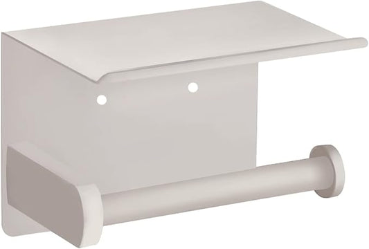VAEHOLD Self Adhesive Toilet Paper Holder with Phone Shelf SUS 304 Stainless Steel Wall Mounted Toilet Paper Roll Holder - Rustproof and Bathroom Washroom Tissue Roll Holder with Shelf -Beige