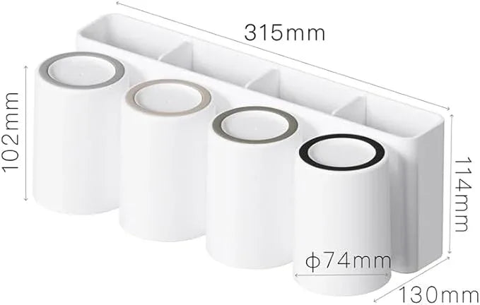 FLAUVEL Wall-Mounted Toothbrush and Toothpaste Holder - Self-Draining Design, Easy Installation, Space-Saving, White (Quadruple - Four Normal Cups) - ModernBath