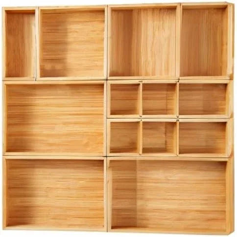 Fabsome Drawer Organizer, Set of 9 Bamboo Wood Kitchen Makeup Desk Junk Tea Drawer Storage Boxes Bins for Cutlery Silverware Utensils Flatware, Small Wooden Container Tray for Bathroom, Office - ModernBath