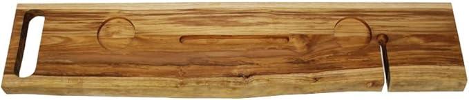 EcoDecors Eleganto 42" Live Edge Solid Teak Bath Caddy Tray with Handle, Book & Tablet Holder, Wine Glass Holders, Luxury Bathtub Tray - ModernBath