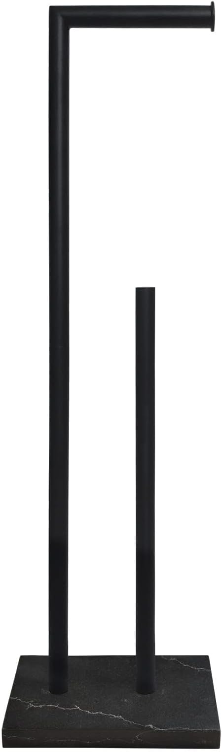 Gzila Free Standing Toilet Paper Holder Stand with Reserve, Heavy Weighted Marble Design Base SUS304 Stainless Steel… (Black)