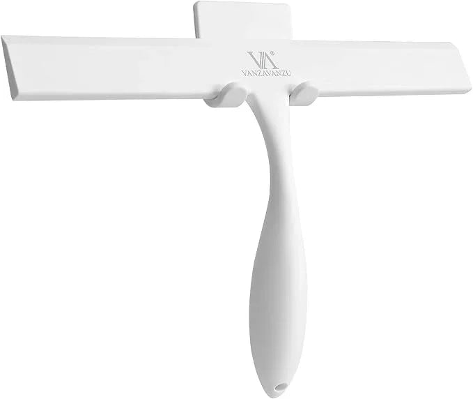 Shower Squeegee for Glass Doors, 11-Inch Silicone Squeegee with Non-Slip Handle and Adhesive Hook for Bathroom, Mirror, Tile, Car Window (White) - ModernBath