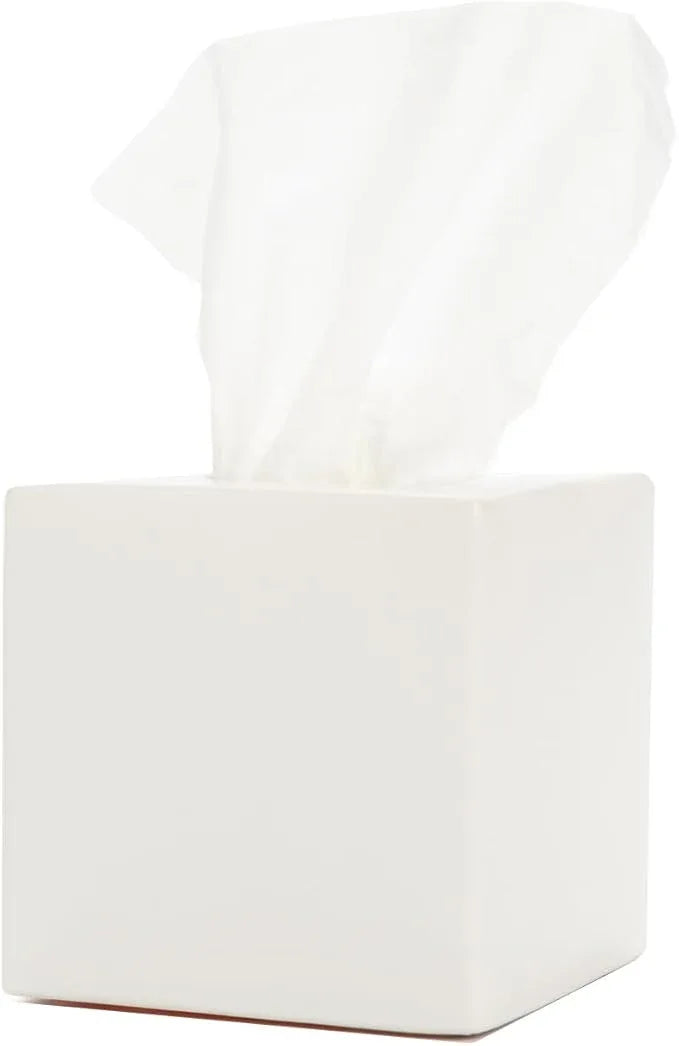 Simple Solid Ceramic Tissue Box Cover – Square Matte Finish Tissue Holder for Bathroom, Vanity, Nightstand, Office – Decorative & Discreet – Fits Standard Tissue Boxes (White) - ModernBath