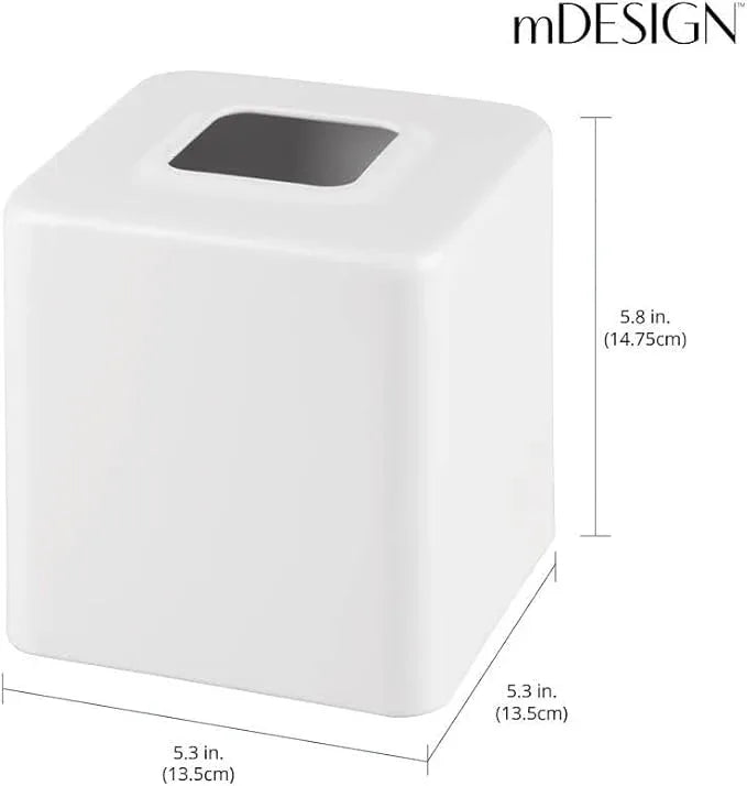 mDesign Steel Square Tissue Box Cover, Modern Facial Paper Holder for Bathroom Vanity Countertop, Bedroom Dresser, Night Stand, Desk, Office and End Table - Unity Collection - White - ModernBath
