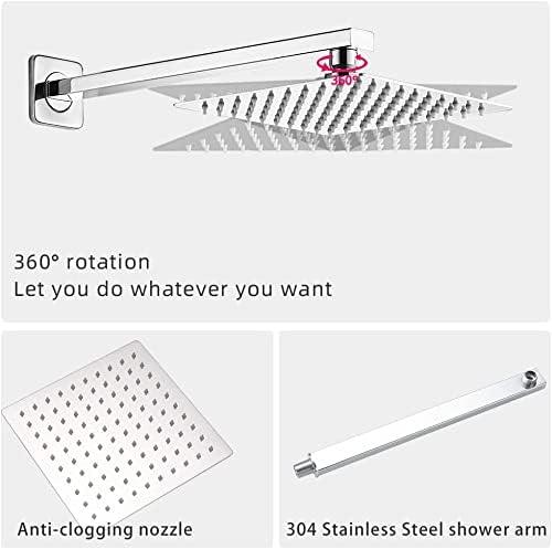 Heable Polished Chrome Shower Faucet Set with Tub Spout Bathroom Luxury Rain Mixer Shower Head System Wall Mounted Shower Faucet Complete, Single Handle Tub and Shower Trim Kit with Rough-in Valve - ModernBath
