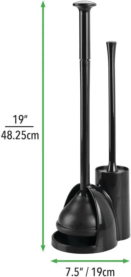 mDesign Hidden Plunger and Brush Set for Toilet Bowl - Brush Cleaner and Plunger Combo with Holder Caddy for Bathroom - Modern Toilet Brush and Plunger Set - Aura Collection - 2 Pack - Black - ModernBath
