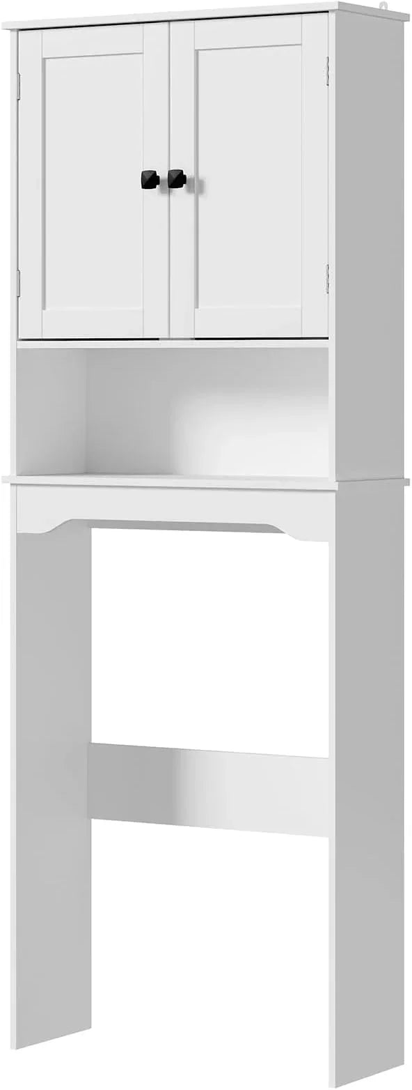 RRX Over The Toilet Storage Cabinet,Bathroom Above Toilet Cabinets Organizer, 24.8" L x 9.1 "W x 65.7 "H Free Standing Toilet Rack with Adjustable Shelf and Open Storage,Double Doors(Pure White) - ModernBath
