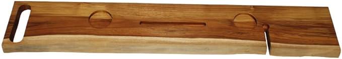 EcoDecors Eleganto 42" Live Edge Solid Teak Bath Caddy Tray with Handle, Book & Tablet Holder, Wine Glass Holders, Luxury Bathtub Tray - ModernBath