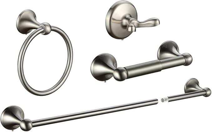 4 Piece Bathroom Accessory Set(Adjustable Towel Bar, Towel Ring, Toilet Paper Holder,Towel Hook), Wall Mounted Bathroom Hardware Accessories Set,Brushed Nickel - ModernBath