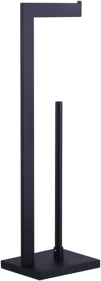 kimzcn Matte Black Toilet Paper Holder Stand Toilet Paper Roll Holder with Shelf Reserve Free Standing Portable Tissue Storage Organization - ModernBath