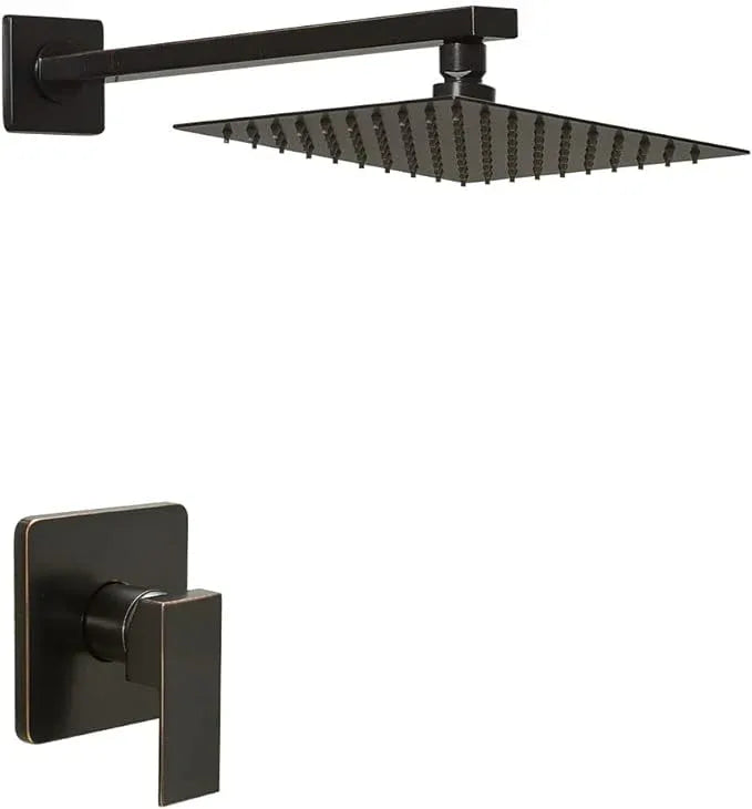 Heable Oil Rubbed Bronze Shower Faucet Set, Single Function Shower Trim Kit with Rough-in Valve, Square Rain Shower Head System Included Extra Long Shower Arm for Bathroom - ModernBath