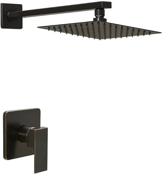 Heable Oil Rubbed Bronze Shower Faucet Set, Single Function Shower Trim Kit with Rough-in Valve, Square Rain Shower Head System Included Extra Long Shower Arm for Bathroom - ModernBath
