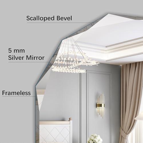 KOCUUY 30"x48" Frameless Mirror, Arched Shape with Diamond-Shaped Beveled Edge,Unframed Decorative with Upgraded Shatterproof Glass,Unique Frameless Mirror for Bathroom,Living Room,Bedroom - ModernBath