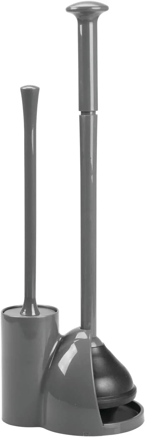 mDesign Hidden Plunger and Brush Set for Toilet Bowl - Combo with Holder Caddy - Modern Toilet Brush and Plunger Set - Aura Collection - Charcoal Gray - ModernBath
