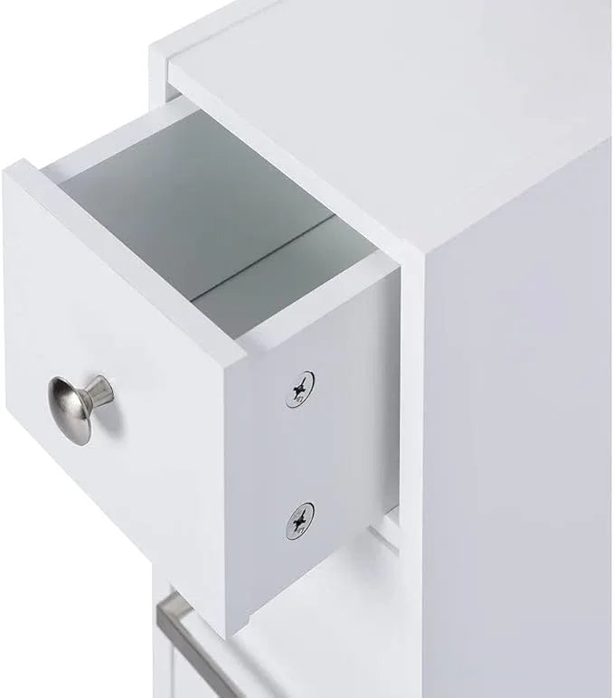 Spirich Slim Bathroom Storage Cabinet, Free Standing Toilet Paper Holder, Bathroom Cabinet Slide Out Drawer Storage, White - ModernBath