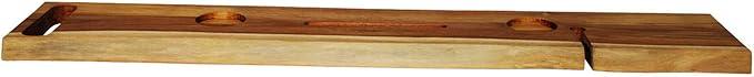 EcoDecors Eleganto 50" Live Edge Solid Teak Bath Caddy Tray with Handle, Book & Tablet Holder, Wine Glass Holders, Luxury Bathtub Tray - ModernBath