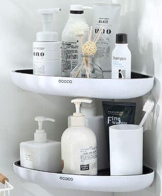 Bathroom Organizer Corner Shower Caddy Shelf. Wall Mounted with Towel Bar and Extra Strong Self Adhesive, No Drilling, Easy Drainage and Rustproof. (White/Gray) - ModernBath