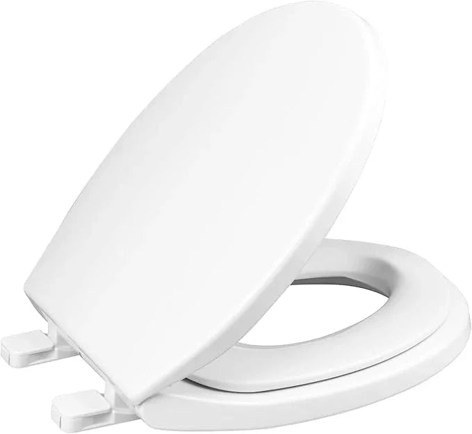 Round Toilet Seat with Slow Close Seat, Easy Clean, Plastic, White, Suitable Standard Round Toilet - ModernBath