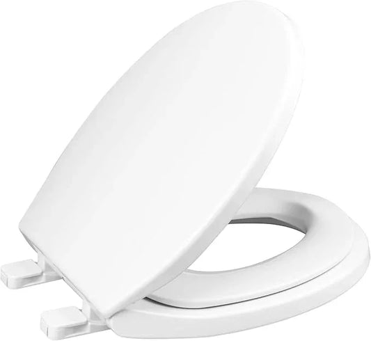 Round Toilet Seat with Slow Close Seat, Easy Clean, Plastic, White, Suitable Standard Round Toilet - ModernBath