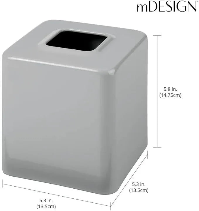 mDesign Metal Square Tissue Box Cover, Modern Facial Paper Holder - Accessories for Bathroom Vanity Countertop, Bedroom Dresser, Night Stand, Desk, Office and End Table - Unity Collection - Gray - ModernBath