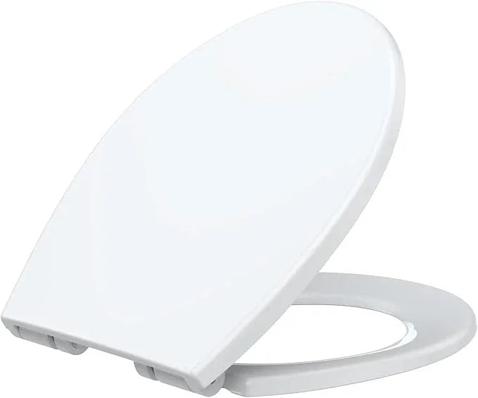 Toilet Seat,Round Toilet Seat with Quiet Close– Locking Hinges, Flat Lid, Quick-Release, Easy to Clean, Durable, Stable – Ideal for Bathroom, Family, Apartment, Hotel Global Fit– White,Regular - ModernBath
