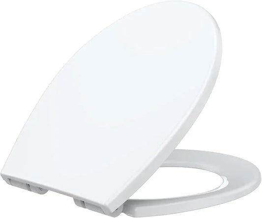 Toilet Seat,Round Toilet Seat with Quiet Close– Locking Hinges, Flat Lid, Quick-Release, Easy to Clean, Durable, Stable – Ideal for Bathroom, Family, Apartment, Hotel Global Fit– White,Regular - ModernBath