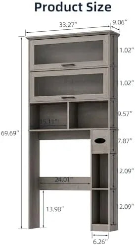Over The Toilet Storage Cabinet with Transparent Door, Toilet Paper Storage Cabinet with Multi Layer Shelves Suitable for Bathroom, Laundry Room, Freestanding Bathroom Storage Rack,Grey - ModernBath