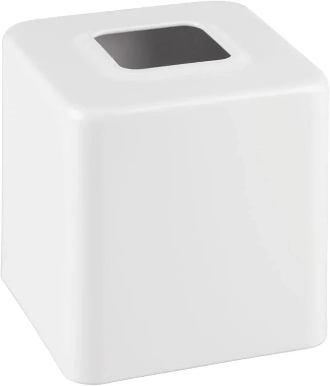 mDesign Metal Square Tissue Box Cover, Modern Facial Paper Holder - Accessories for Bathroom Vanity Countertop, Bedroom Dresser, Night Stand, Desk, Office, End Table - Unity Collection, 2 Pack - White - ModernBath