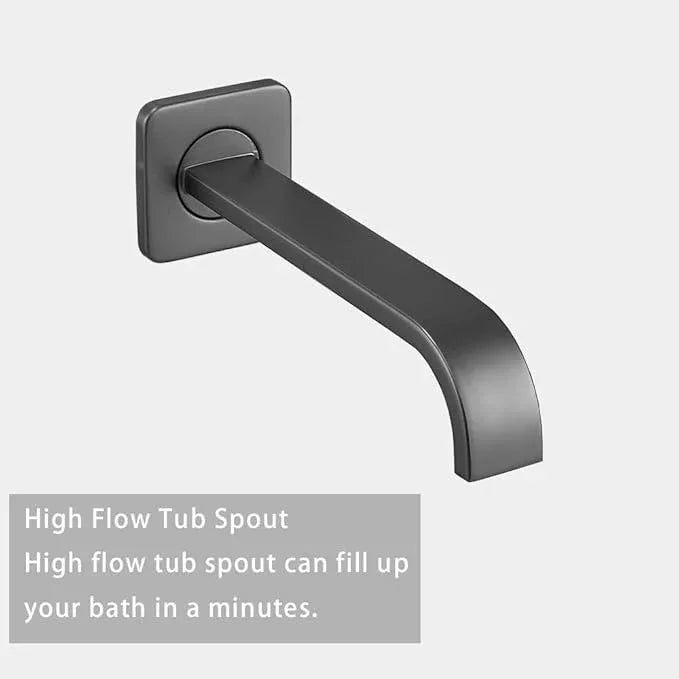 Heable Grey Shower Faucet Set with Tub Spout Bathroom Luxury Rain Mixer Shower Head System Wall Mounted Shower Faucet Complete, Single Handle Tub and Shower Trim Kit with Rough-in Valve - ModernBath