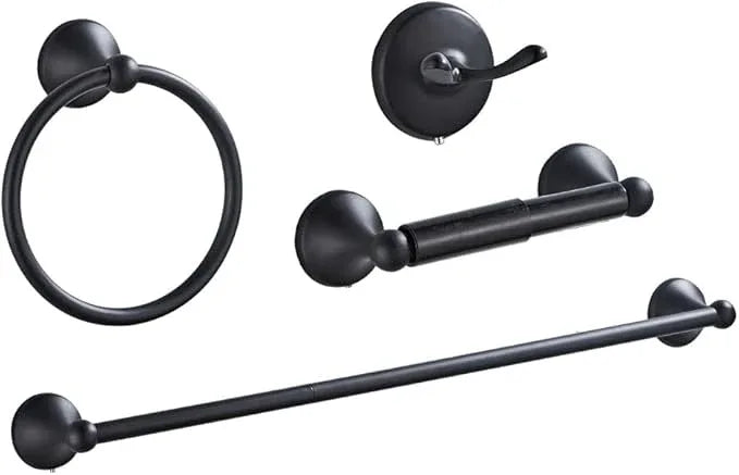 4 Piece Bathroom Accessory Set(Adjustable Towel Bar, Towel Ring, Toilet Paper Holder,Towel Hook), Wall Mounted Bathroom Hardware Accessories Set,Matte Black - ModernBath