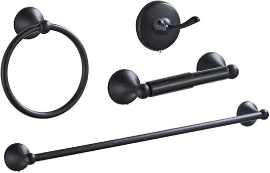 4 Piece Bathroom Accessory Set(Adjustable Towel Bar, Towel Ring, Toilet Paper Holder,Towel Hook), Wall Mounted Bathroom Hardware Accessories Set,Matte Black - ModernBath