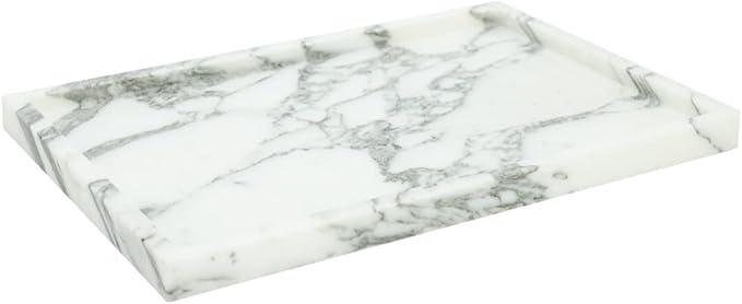 Real Luxurious Natural Marble Vanity Tray Genuine Marble Storage Tray for Home Decor Stone Tray for Bathroom/Kitchen/Vanity/Dresser Non-Resin/(arabescato) - ModernBath