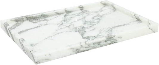 Real Luxurious Natural Marble Vanity Tray Genuine Marble Storage Tray for Home Decor Stone Tray for Bathroom/Kitchen/Vanity/Dresser Non-Resin/(arabescato) - ModernBath