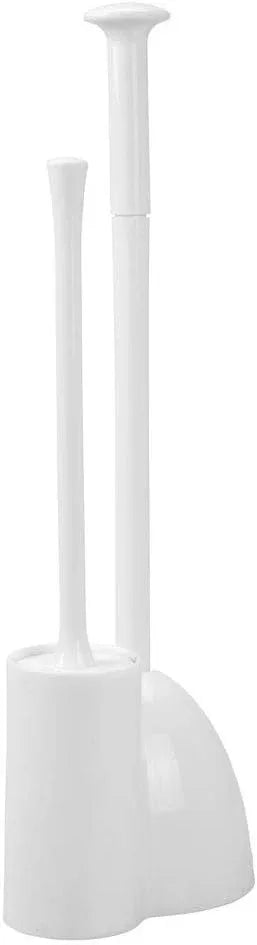 mDesign Hidden Plunger and Brush Set for Toilet Bowl - Combo with Holder Caddy - Modern Toilet Brush and Plunger Set - Aura Collection - White - ModernBath