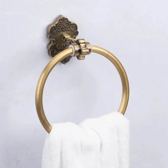 SDH Bathroom Towel Ring - Vintage Style Antique Brass Towel Hanger - Wall Mount Kitchen & Bathroom Hand Towel Holder - Pack of 1 Heavy Duty Decorative Aluminum Hanging Ring for Bathroom Towel Storage - ModernBath