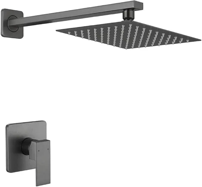 Heable Grey Shower Faucet Set Bathroom Rainfall 8 Inch Shower Head System Single Handle Shower Trim Kit with Rough-in Valve - ModernBath