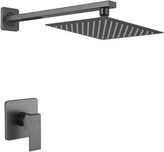 Heable Grey Shower Faucet Set Bathroom Rainfall 8 Inch Shower Head System Single Handle Shower Trim Kit with Rough-in Valve - ModernBath