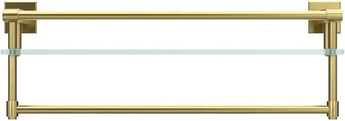 Bathroom Glass Shelf with Towel Rack Organizer Wall-Mounted Bathroom Storage SUS304 Stainless Steel Track Wall-Mounted Tempered Glass Stainless Steel Shelf (Brushed Gold, 20-inch) - ModernBath