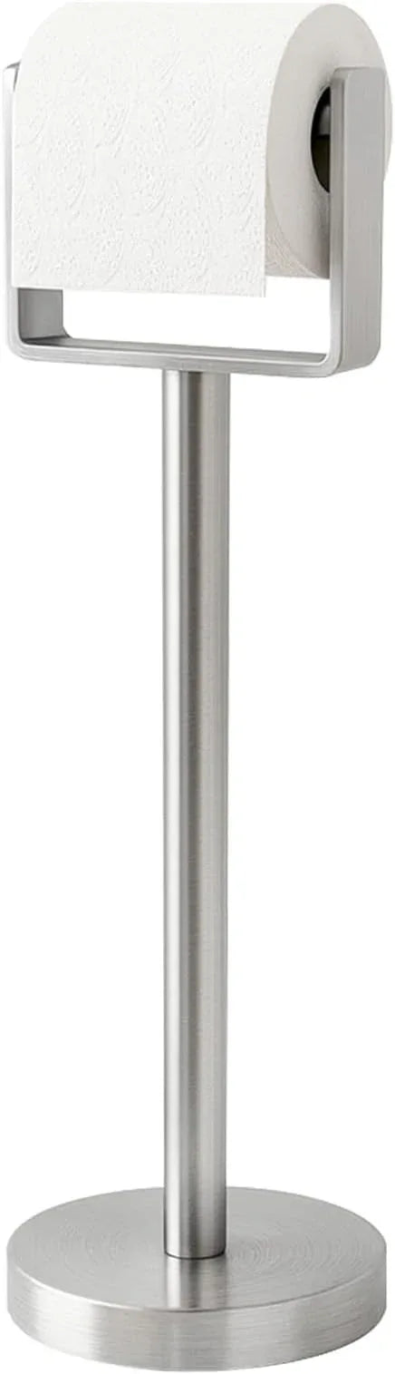 YUMORE Toilet Paper Holder Free Standing, Stainless Steel Toilet Paper Stand, Weighted Base Floor Tissue Roll Holder for Bathroom, Brushed Nickel 200UP - ModernBath