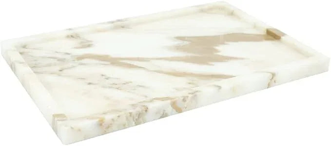 100% Natural Marble Serving Tray Luxury Marble Storage Tray for Home Decor Stone Tray for Bathroom/Kitchen/Vanity/Dresser,Plate Holder for Tissues, Candles, Towel - ModernBath