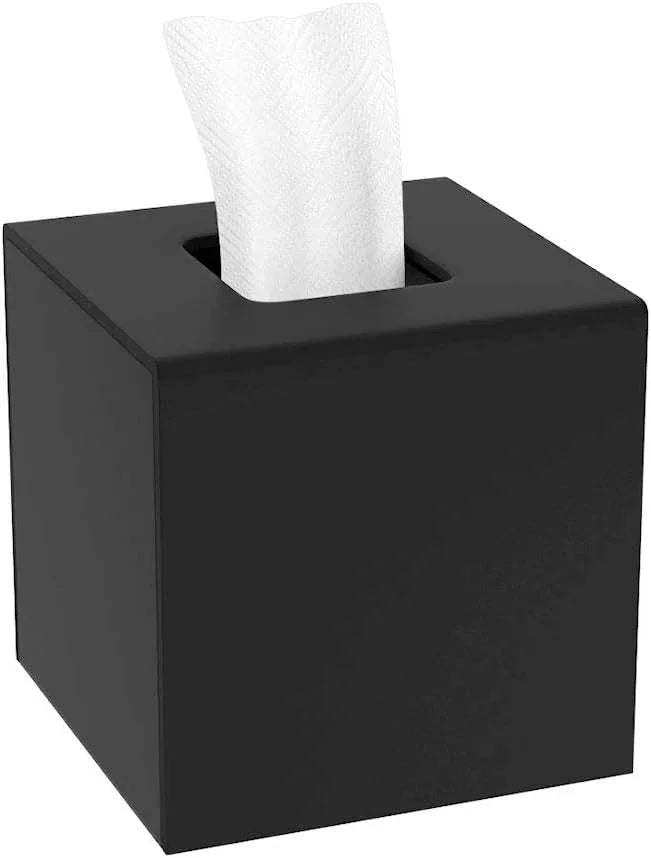 HIIMIEI Tissue Box Cover, Acrylic Tissue Holder Napkin Dispenser for Home Office Restaurant Desk Decor, Black Square 5.4x5.4x5.4'' - ModernBath