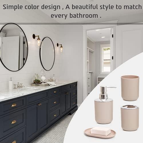 Moss & Stone 6-Piece Bathroom Accessories Set, Includes Soap Dispenser, Toothbrush Holder, Toothbrush Cup, Soap Dish, Complete Bathroom Decor Set (Beige) - ModernBath