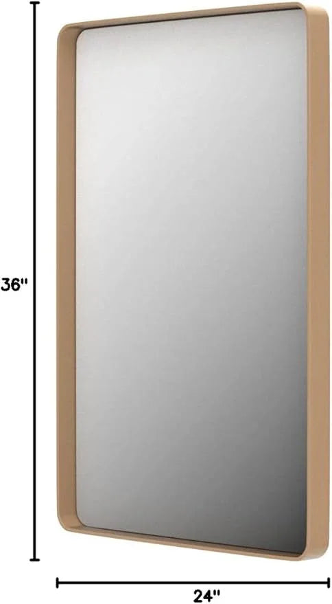 LOAAO 24”X36” Gold Bathroom Mirror, Rounded Rectangle Gold Frame Mirror, Brushed Gold Bathroom Vanity Mirror Wall-Mounted, Anti-Rust, Hangs Horizontally or Vertically - ModernBath