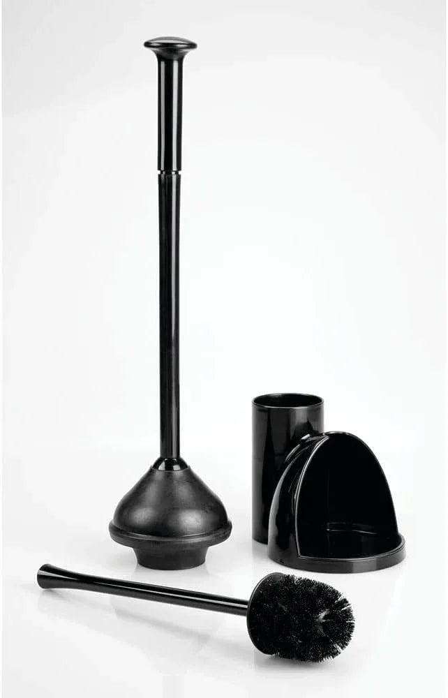 mDesign Hidden Plunger and Brush Set for Toilet Bowl - Brush Cleaner and Plunger Combo with Holder Caddy for Bathroom - Modern Toilet Brush and Plunger Set - Aura Collection - 2 Pack - Black - ModernBath
