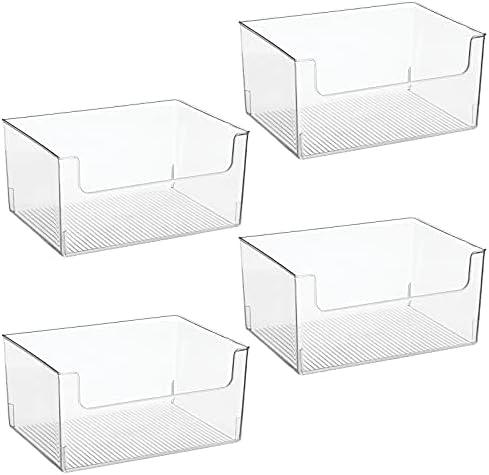 mDesign 4 Pack Clear Plastic Modern Open Front Dip Storage Organizer Bin Basket - 12x12x45 inches, 25.66L Capacity - Household Organization - Shelves, Cubby, Cabinet, Closet - Ligne Collection - ModernBath