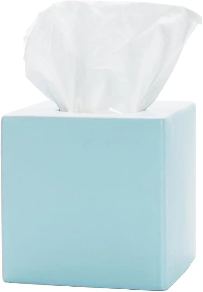 Simple Solid Ceramic Tissue Box Cover – Square Matte Finish Tissue Holder for Bathroom, Vanity, Nightstand, Office – Decorative & Discreet – Fits Standard Tissue Boxes (Cloud) - ModernBath