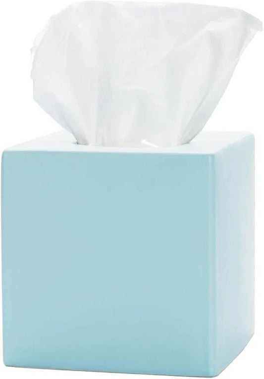 Simple Solid Ceramic Tissue Box Cover – Square Matte Finish Tissue Holder for Bathroom, Vanity, Nightstand, Office – Decorative & Discreet – Fits Standard Tissue Boxes (Cloud) - ModernBath