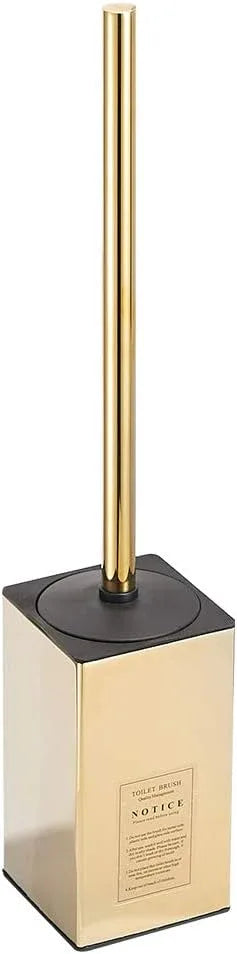 Freestanding Toilet Brush Holder for bathrooms 304 Stainless Steel Toilet Brush Stand Square Storage and Organization Rust Resistant 17-inch high Polished Gold Finished - ModernBath